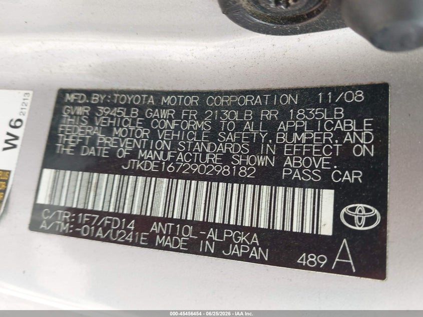 2009 Scion Tc VIN JTKDE167290298182 IAAI salvage auction — NORMAL WEAR, Clear (Tennessee), sold $1,100 on 2026-07-16 (photo 9)