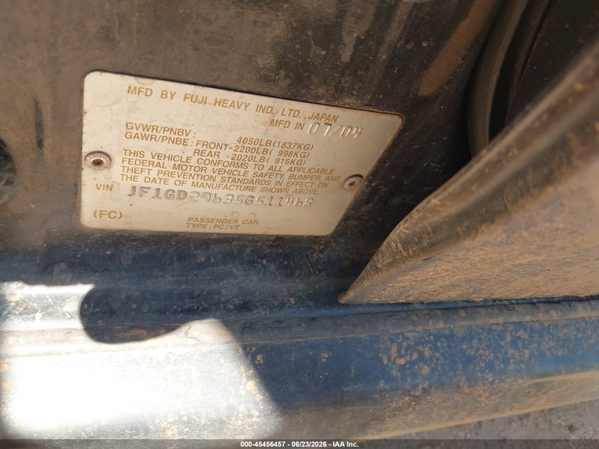 2005 Subaru Impreza VIN JF1GD29635G511468 IAAI salvage auction — NORMAL WEAR, Clear (Arizona), sold $1,400 on 2026-07-16 (photo 9)