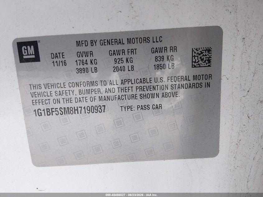 2017 Chevrolet Cruze VIN 1G1BF5SM8H7190937 IAAI salvage auction — LEFT FRONT, Salvage (Illinois), sold $1,550 on 2026-07-25 (photo 9)
