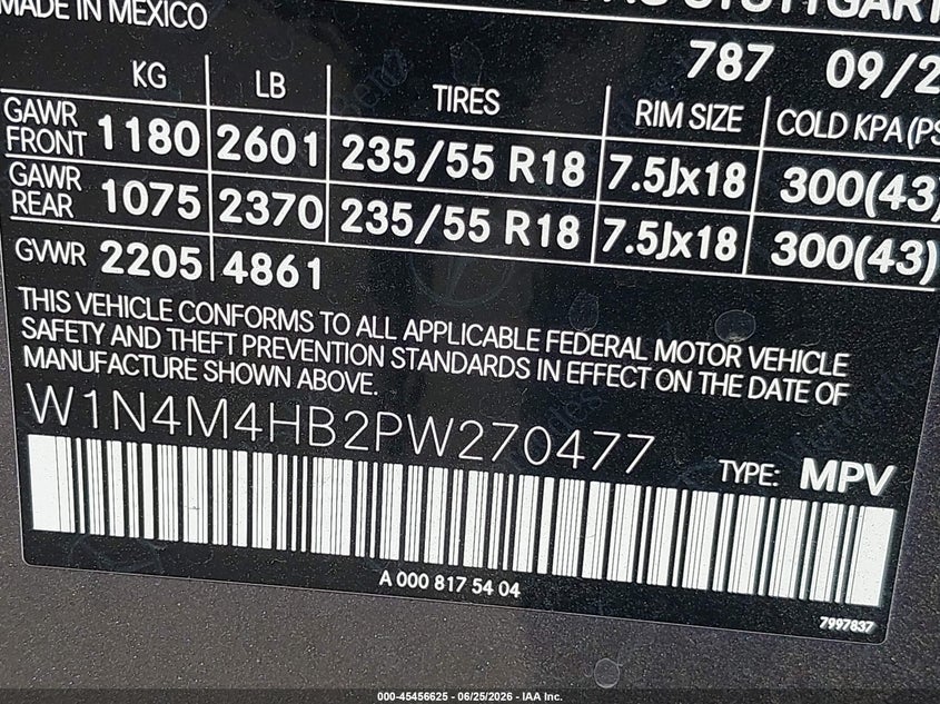 2023 Mercedes-benz Glb VIN W1N4M4HB2PW270477 IAAI salvage auction — FRONT END, Salvage (California), sold $8,000 on 2026-07-29 (photo 9)