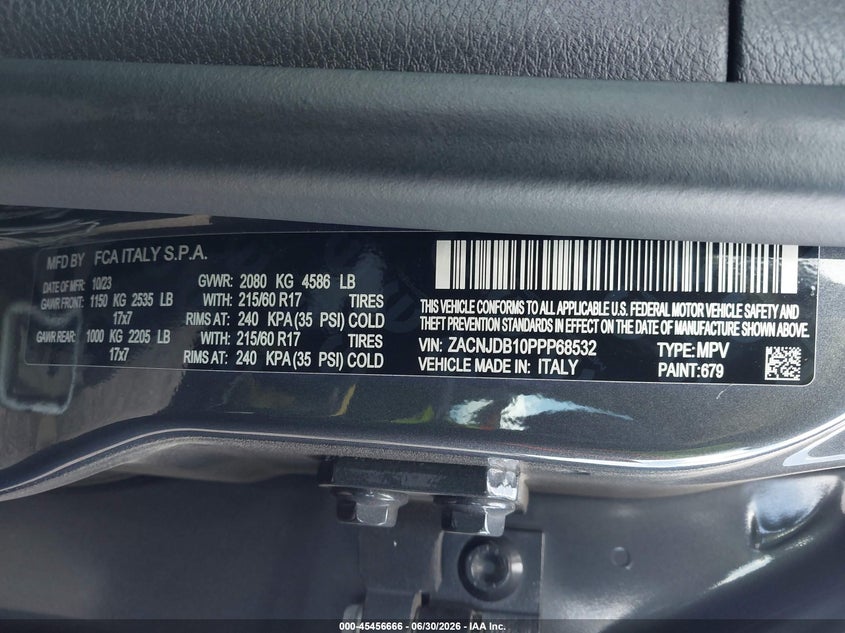 2023 Jeep Renegade VIN ZACNJDB10PPP68532 IAAI salvage auction — UNKNOWN, Enterprise Vehicles Clear Only (Texas), sold $11,500 on 2026-07-13 (photo 9)