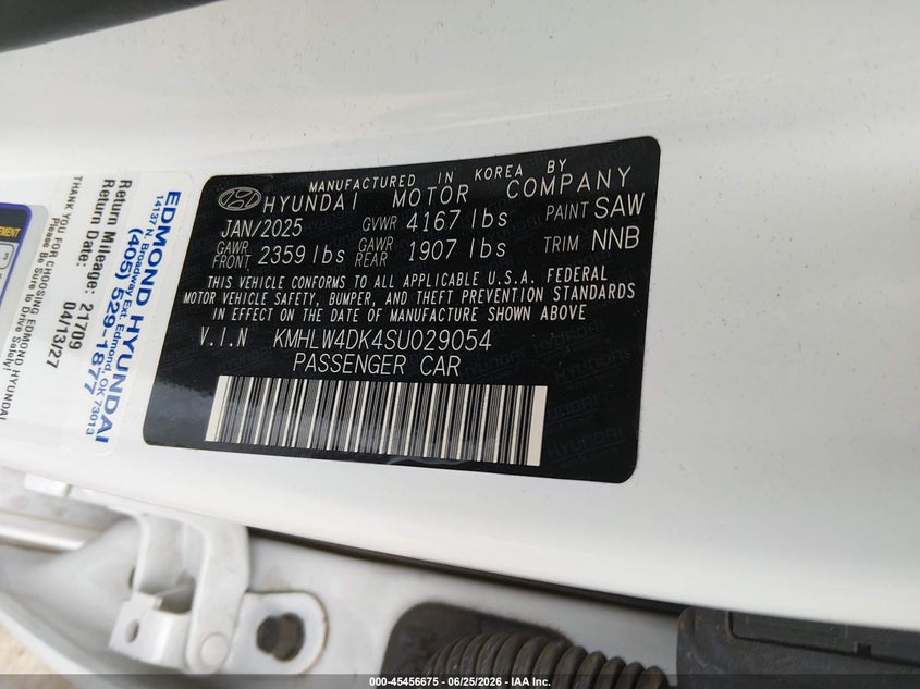 2025 Hyundai Elantra n VIN KMHLW4DK4SU029054 IAAI salvage auction — FRONT END, Clear (Oklahoma), sold $11,000 on 2026-09-10 (photo 9)