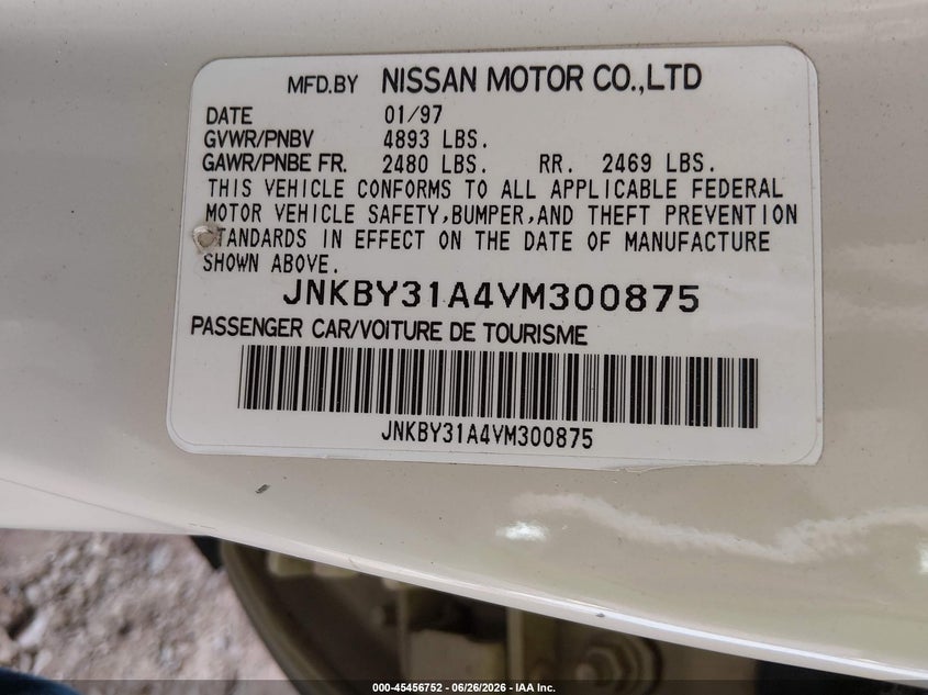 1997 Infiniti Q45 VIN JNKBY31A4VM300875 IAAI salvage auction — NORMAL WEAR, Clear (Arizona), sold $1,325 on 2026-07-07 (photo 9)