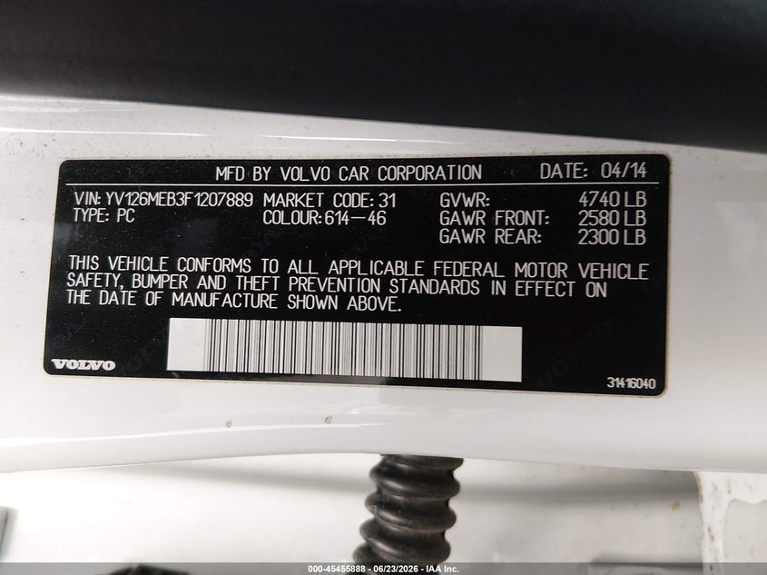 2015 Volvo V60 VIN YV126MEB3F1207889 IAAI salvage auction — RIGHT FRONT, Salvage (California), sold $1,475 on 2026-07-15 (photo 9)