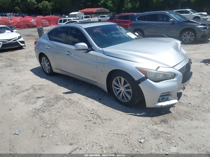 2014 Infiniti Q50 VIN JN1BV7AP5EM682584 IAAI salvage auction — FRONT END, Salvage Title, sold $25 on 2026-07-24 (photo 1)