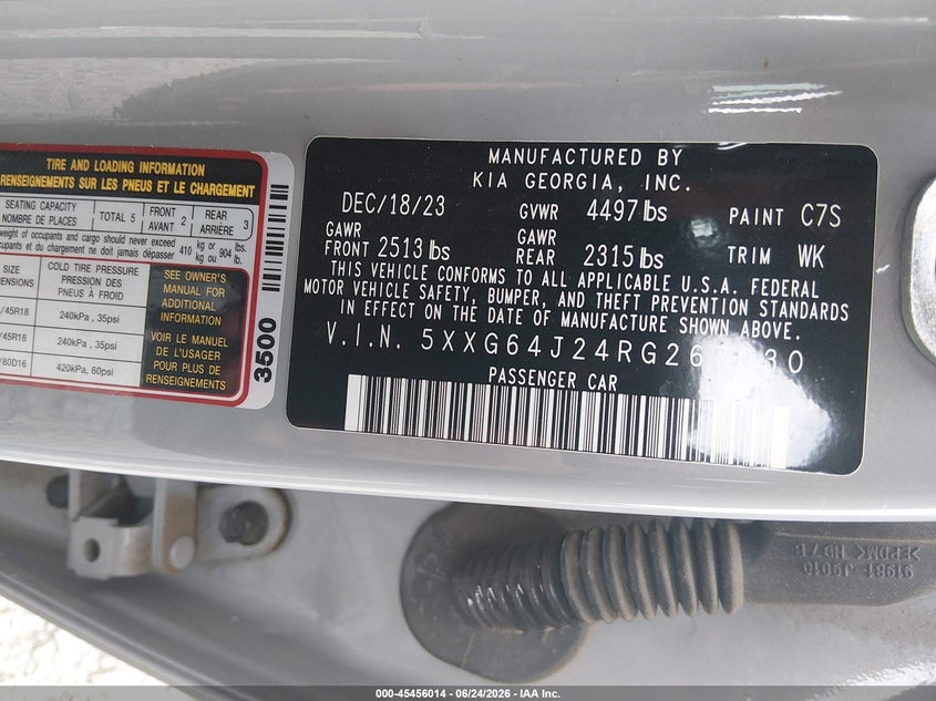 2024 Kia K5 VIN 5XXG64J24RG267030 IAAI salvage auction — FRESH WATER, Wait Title, sold $9,650 on 2026-08-19 (photo 9)