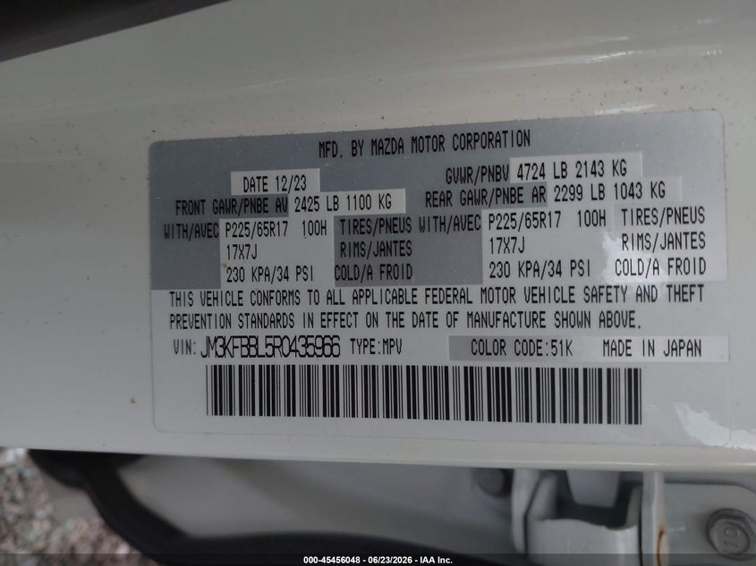 2024 Mazda Cx-5 VIN JM3KFBBL5R0435966 IAAI salvage auction — FRONT END, Salvage Title, sold $6,200 on 2026-07-30 (photo 9)