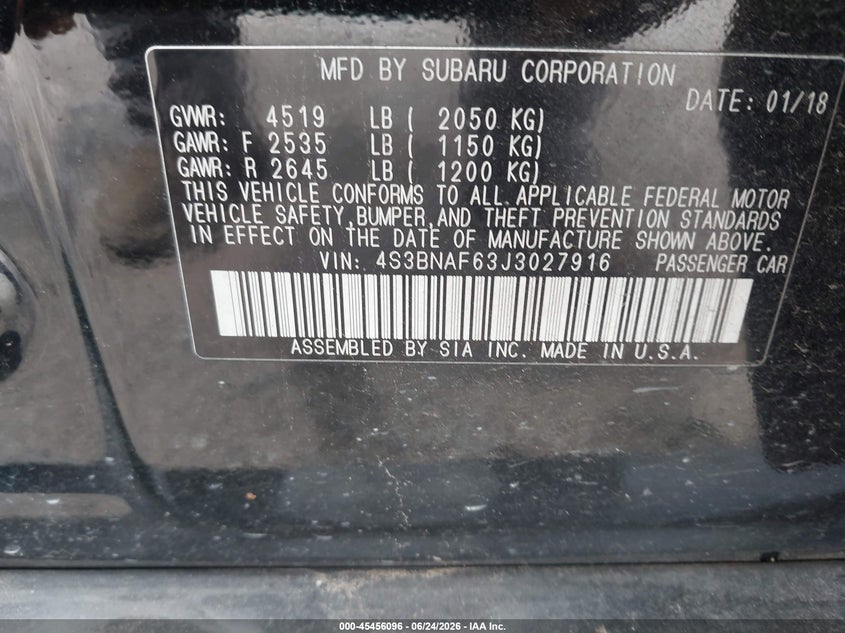 2018 Subaru LEGACY VIN 4S3BNAF63J3027916 IAAI salvage auction — LEFT FRONT, Original (Texas), sold $2,425 on 2026-07-29 (photo 9)