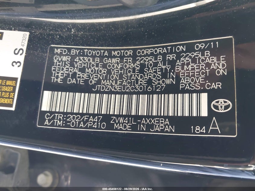 2012 Toyota Prius v VIN JTDZN3EU2C3016127 IAAI salvage auction — NORMAL WEAR, Salvage Title, sold $1,750 on 2026-07-16 (photo 9)