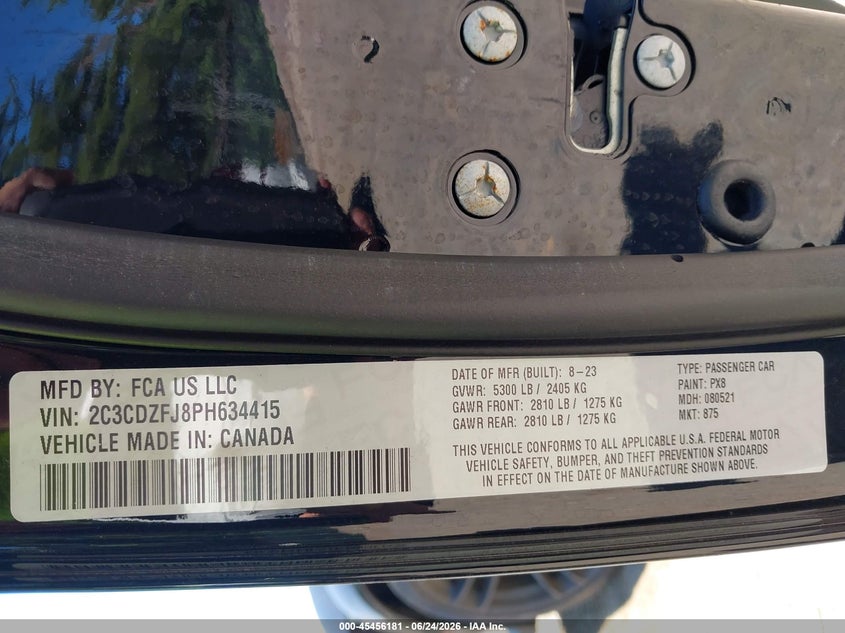 2023 Dodge Challenger VIN 2C3CDZFJ8PH634415 IAAI salvage auction — REAR END, Salvage Title, sold $10,100 on 2026-07-27 (photo 9)