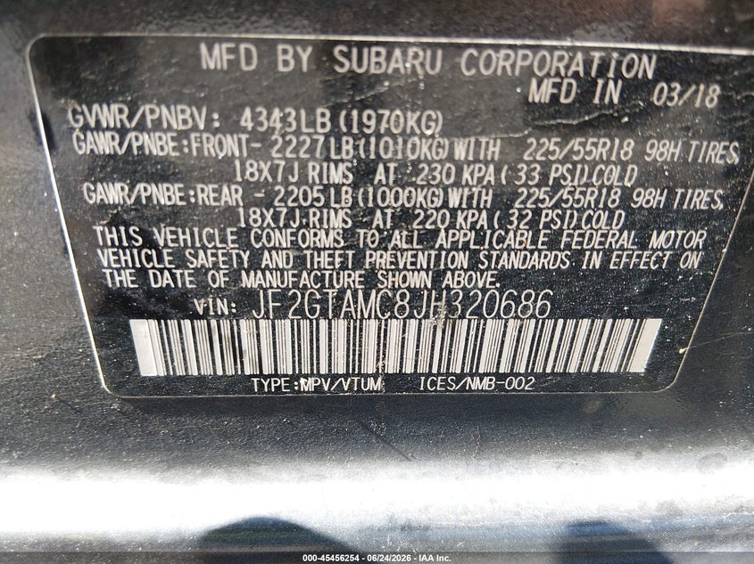 2018 Subaru Xv VIN JF2GTAMC8JH320686 IAAI salvage auction — RIGHT SIDE, Salvage (North Carolina), sold $25 on 2026-07-29 (photo 9)