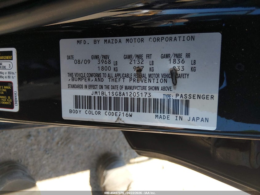 2010 Mazda 3 VIN JM1BL1SG8A1205173 IAAI salvage auction — NORMAL WEAR, Salvage Title - Dealer (California), sold $375 on 2026-07-22 (photo 9)
