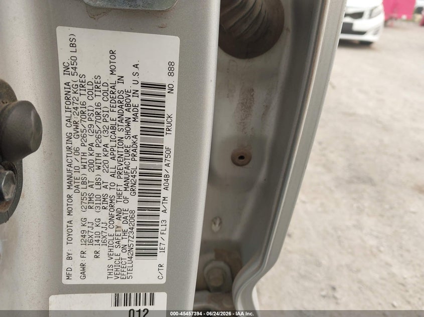 2007 Toyota Tacoma VIN 5TELU42N57Z342068 IAAI salvage auction — NORMAL WEAR, Clear (Colorado), sold $4,700 on 2026-07-08 (photo 9)
