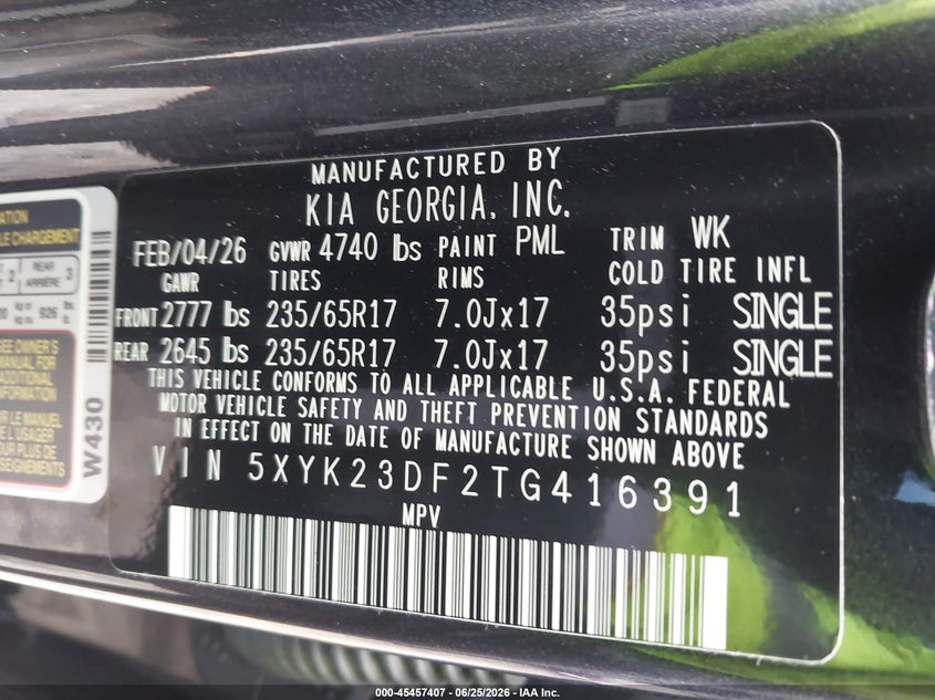 2026 Kia Sportage VIN 5XYK23DF2TG416391 IAAI salvage auction — RIGHT FRONT, Salvage Title, sold $4,050 on 2026-07-29 (photo 9)