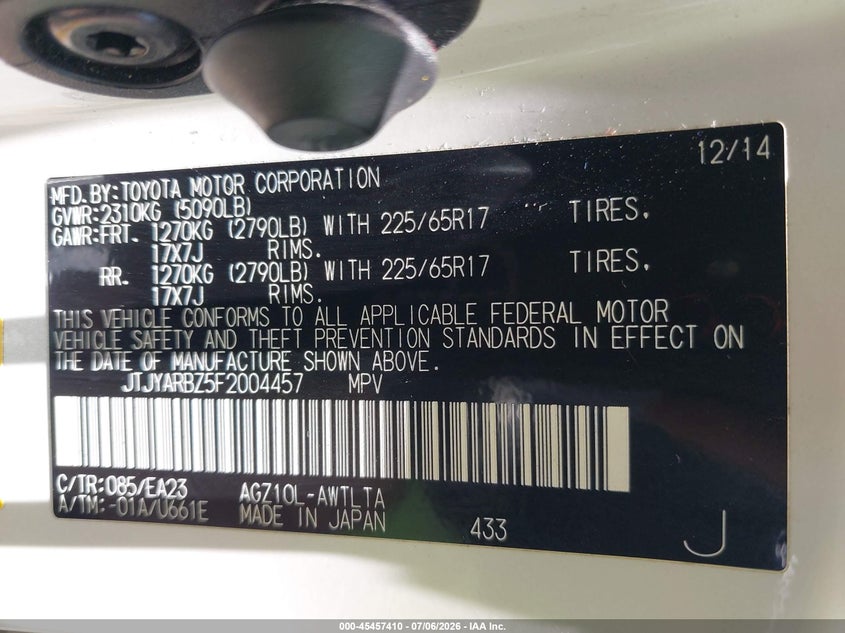 2015 Lexus Nx VIN JTJYARBZ5F2004457 IAAI salvage auction — LEFT FRONT, Clear (Hawaii), sold $13,250 on 2026-09-08 (photo 9)