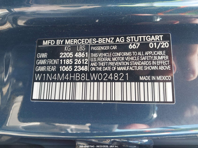 2020 Mercedes-benz Glb VIN W1N4M4HB8LW024821 IAAI salvage auction — FRONT END, Salvage Title, sold $25 on 2026-08-28 (photo 9)