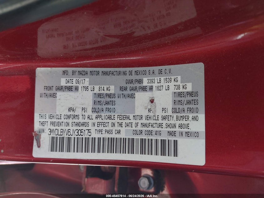 2018 Toyota Yaris VIN 3MYDLBYV6JY305175 IAAI salvage auction — FRONT & REAR, Salvage (California), sold $3,950 on 2026-07-05 (photo 9)