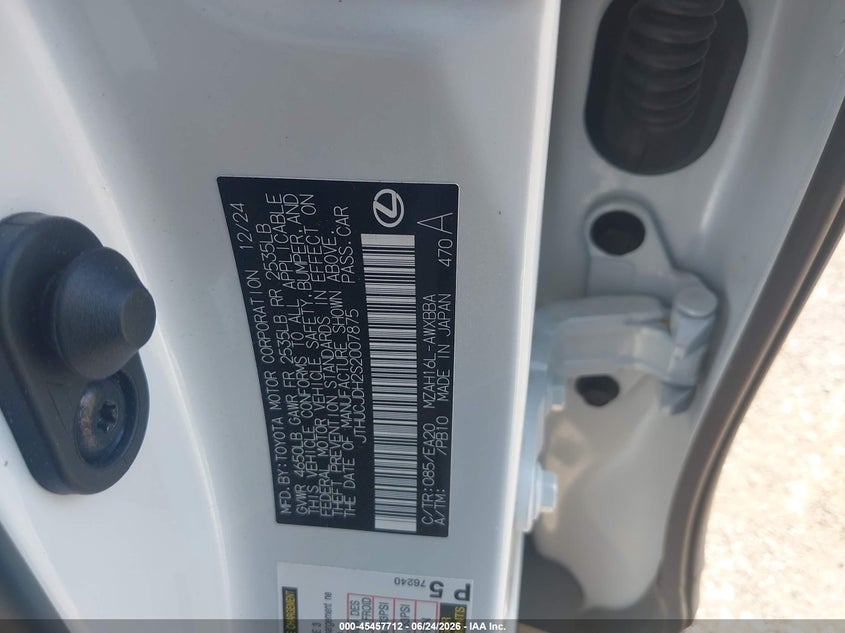 2025 Lexus Ux VIN JTHUCJDH2S2007875 IAAI salvage auction — FRONT END, Salvage (Pennsylvania), sold $12,200 on 2026-07-24 (photo 9)