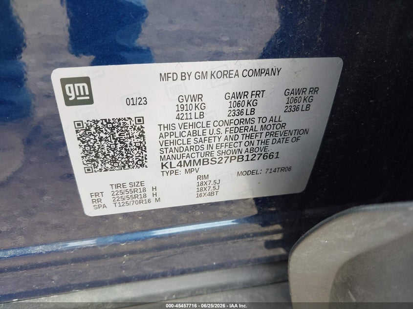 2023 Buick Encore gx VIN KL4MMBS27PB127661 IAAI salvage auction — FRONT END, Wait Title, sold $7,500 on 2026-09-01 (photo 9)