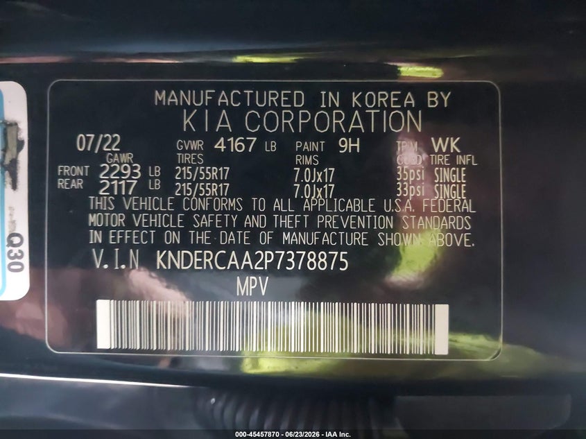 2023 Kia Seltos VIN KNDERCAA2P7378875 IAAI salvage auction — RIGHT SIDE, Salvage Title, sold $1,950 on 2026-08-28 (photo 9)
