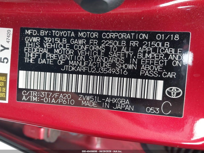 2018 Toyota Prius VIN JTDKARFU2J3549316 IAAI salvage auction — LEFT SIDE, Salvage Title, sold $2,950 on 2026-07-25 (photo 9)