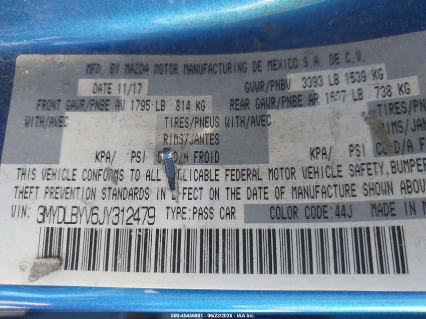 2018 Toyota Yaris VIN 3MYDLBYV6JY312479 IAAI salvage auction — FRONT & REAR, Salvage (California), sold $2,300 on 2026-07-09 (photo 9)