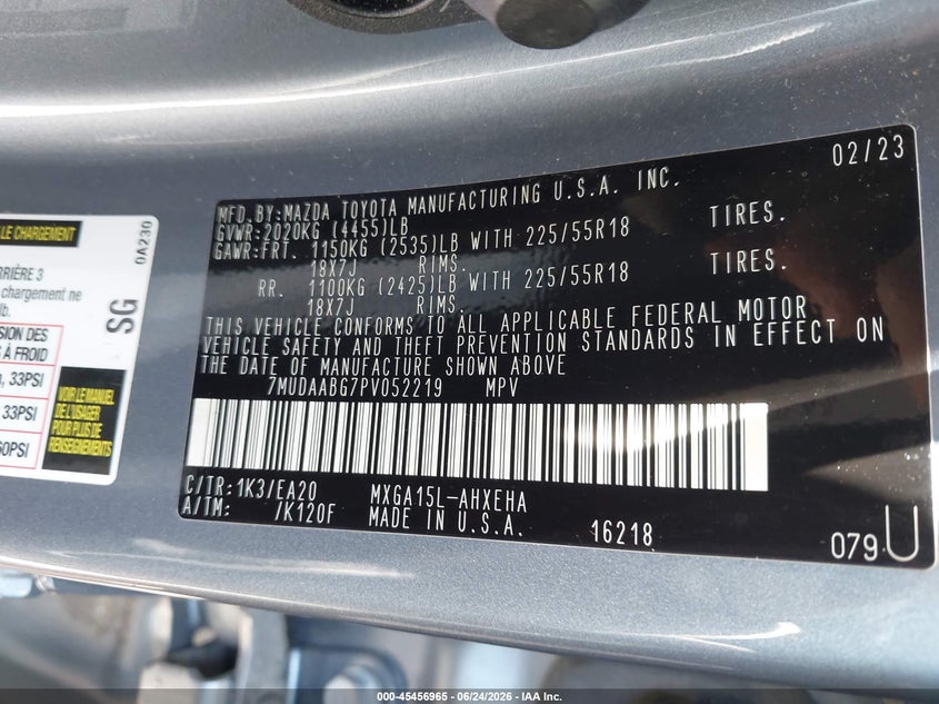 2023 Toyota Corolla cross VIN 7MUDAABG7PV052219 IAAI salvage auction — FRONT END, Salvage (Indiana), sold $5,100 on 2026-07-30 (photo 9)