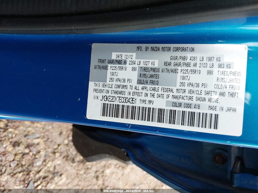 2014 Mazda Cx-5 VIN JM3KE2DY7E0304351 IAAI salvage auction — REAR END, Junk Bill Of Sale Mv2459 (Wisconsin), sold $1,950 on 2026-07-22 (photo 9)