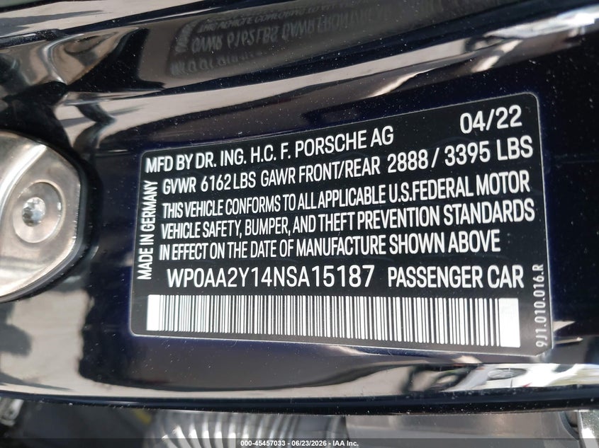 2022 Porsche Taycan VIN WP0AA2Y14NSA15187 IAAI salvage auction — SIDE, Wait Title, sold $17,800 on 2026-08-14 (photo 9)
