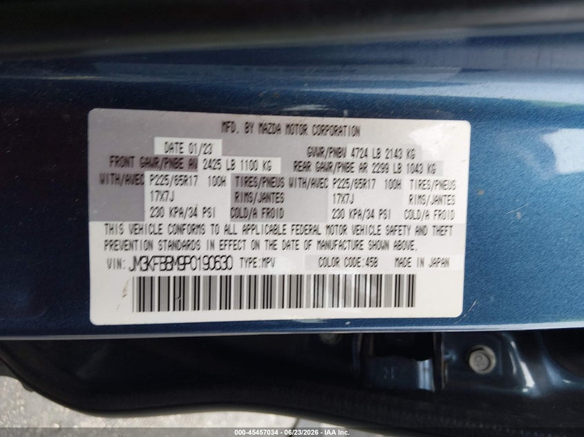 2023 Mazda Cx-5 VIN JM3KFBBM9P0190630 IAAI salvage auction — LEFT FRONT, Salvage Title, sold $5,600 on 2026-07-30 (photo 9)