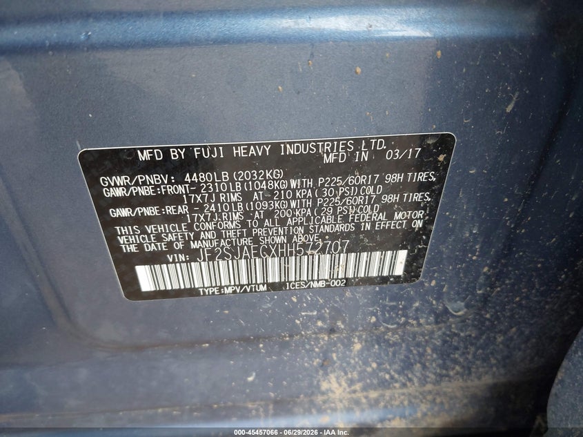 2017 Subaru Forester VIN JF2SJAECXHH572707 IAAI salvage auction — FRONT END, Salvage (Montana), sold $25 on 2026-08-02 (photo 9)