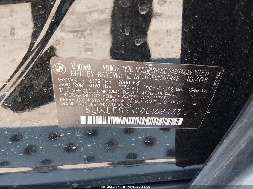 2009 BMW X5 VIN 5UXFE83529L169433 IAAI salvage auction — ALL OVER, Clear (Idaho), sold $375 on 2026-07-17 (photo 9)