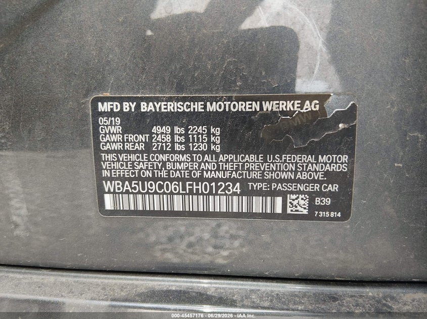 2020 BMW 3er VIN WBA5U9C06LFH01234 IAAI salvage auction — RIGHT SIDE, Salvage (Ohio), sold $16,700 on 2026-07-29 (photo 9)