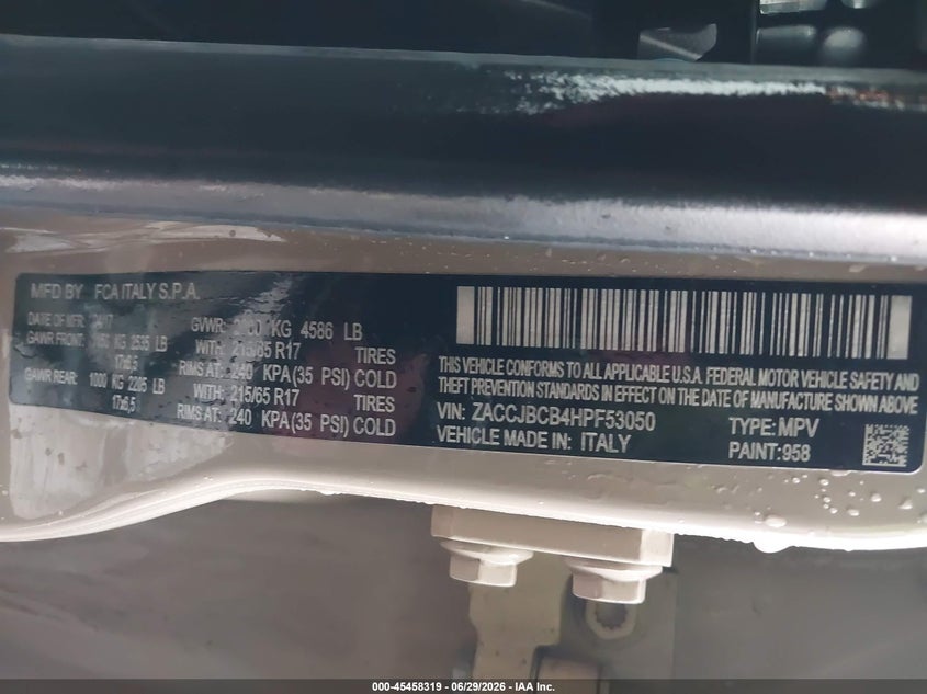 2017 Jeep VIN ZACCJBCB4HPF53050 IAAI salvage auction — FRONT END, Salvage (Montana), sold $2,975 on 2026-08-05 (photo 9)