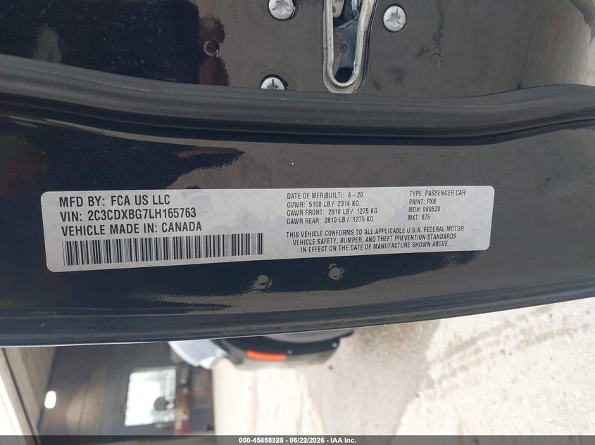 2020 Dodge Charger VIN 2C3CDXBG7LH165763 IAAI salvage auction — NORMAL WEAR, Sf97 (New Hampshire), sold $13,400 on 2026-07-23 (photo 9)