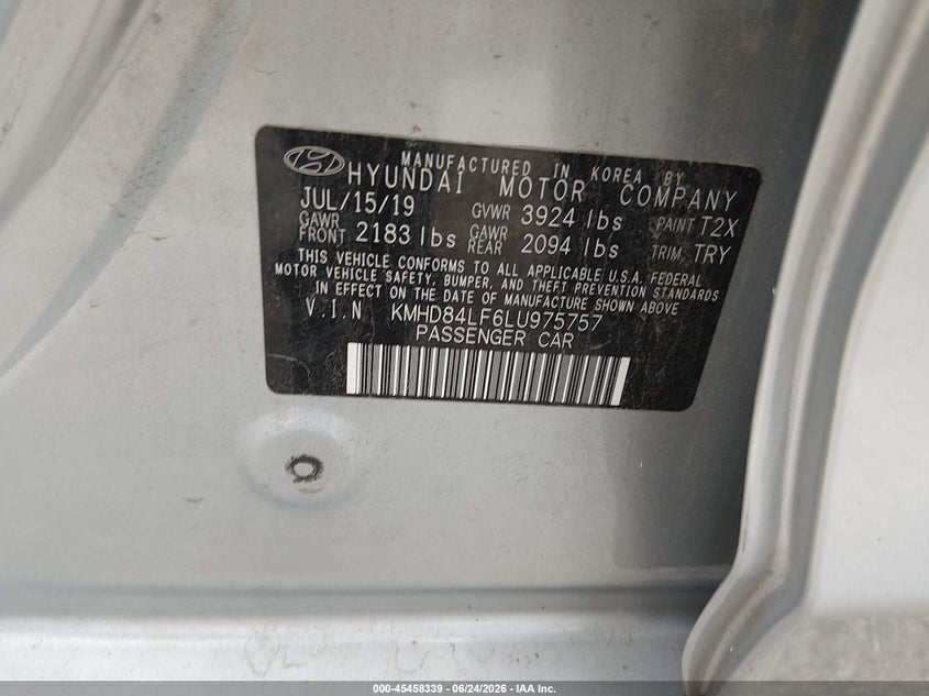 2020 Hyundai Elantra VIN KMHD84LF6LU975757 IAAI salvage auction — REAR END, Salvage (Illinois), sold $2,350 on 2026-07-28 (photo 9)