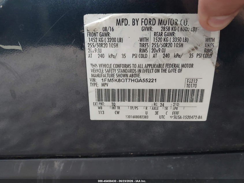 2017 Ford Explorer sport trac VIN 1FM5K8GT7HGA55221 IAAI salvage auction — NORMAL WEAR, Clear (Tennessee), sold $4,000 on 2026-07-08 (photo 9)