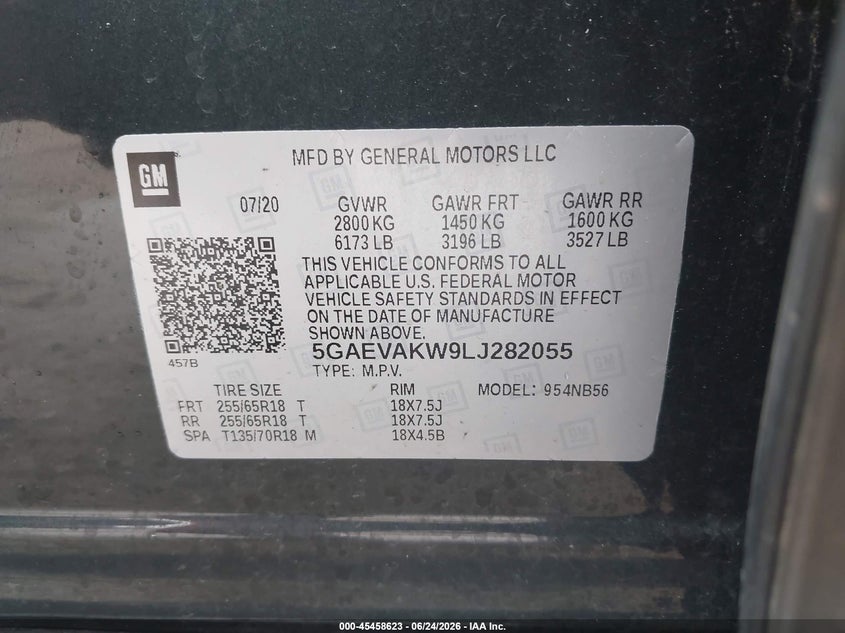 2020 Buick Enclave VIN 5GAEVAKW9LJ282055 IAAI salvage auction — FRONT END, Salvage (Wisconsin), sold $3,525 on 2026-07-09 (photo 9)