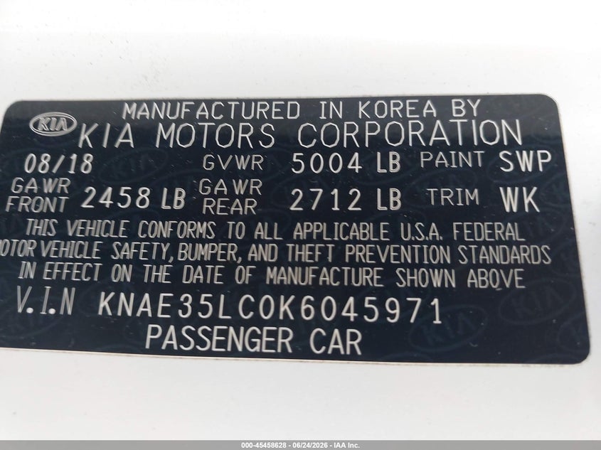 2019 Kia Stinger VIN KNAE35LC0K6045971 IAAI salvage auction — REAR END, Rebuildable (Florida), sold $4,650 on 2026-07-09 (photo 9)