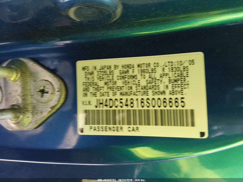 2006 Acura Rsx VIN JH4DC54816S006665 IAAI salvage auction — FRONT END, Salvage - Greater Than 75% (Maryland), sold $525 on 2026-07-11 (photo 9)