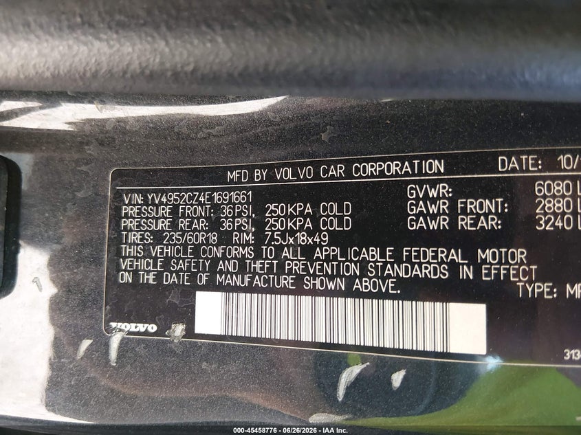 2014 Volvo Xc90 VIN YV4952CZ4E1691661 IAAI salvage auction — NORMAL WEAR, Salvage (Colorado), sold $200 on 2026-08-01 (photo 9)