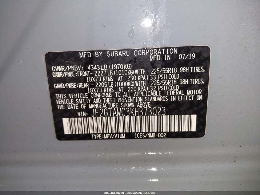 2019 Subaru Xv VIN JF2GTAMC3KH373023 IAAI salvage auction — FRONT END, Salvage (Maine), sold $3,150 on 2026-08-02 (photo 9)