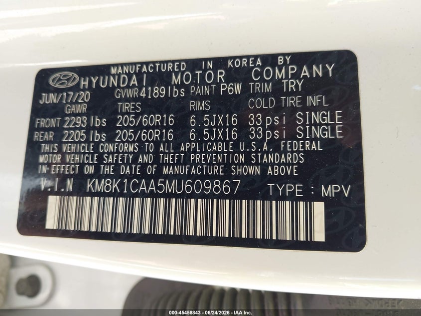 2021 Hyundai Kona VIN KM8K1CAA5MU609867 IAAI salvage auction — RIGHT SIDE, Salvage (Ohio), sold $3,150 on 2026-07-29 (photo 9)