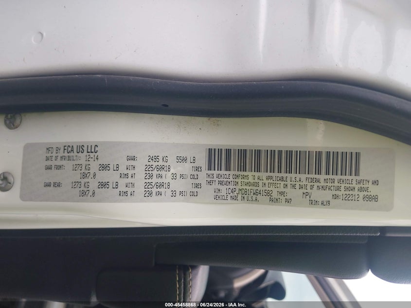 2015 Jeep Cherokee VIN 1C4PJMDB1FW641582 IAAI salvage auction — REAR END, Clear (Indiana), sold $1,850 on 2026-07-12 (photo 9)