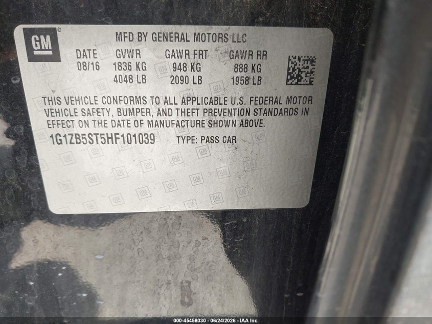 2017 Chevrolet Malibu VIN 1G1ZB5ST5HF101039 IAAI salvage auction — REAR END, Salvage (Texas), sold $900 on 2026-07-19 (photo 9)