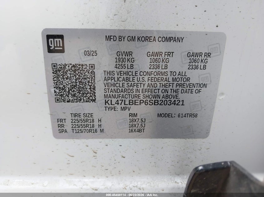 2025 Buick Envista VIN KL47LBEP6SB203421 IAAI salvage auction — RIGHT FRONT, Salvage Title, sold $5,450 on 2026-09-08 (photo 9)