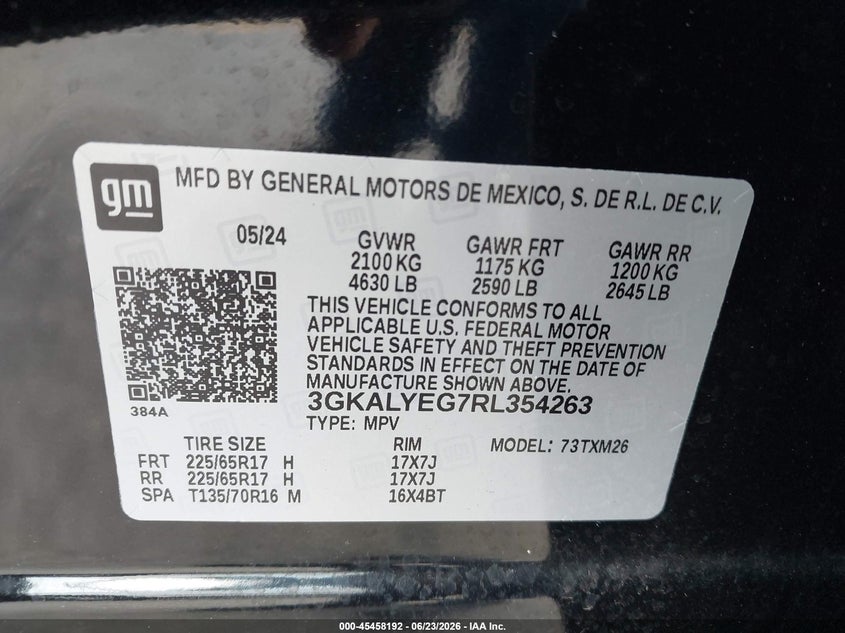 2024 Gmc Terrain VIN 3GKALYEG7RL354263 IAAI salvage auction — RIGHT FRONT, Rebuildable (Florida), sold $9,750 on 2026-07-29 (photo 9)