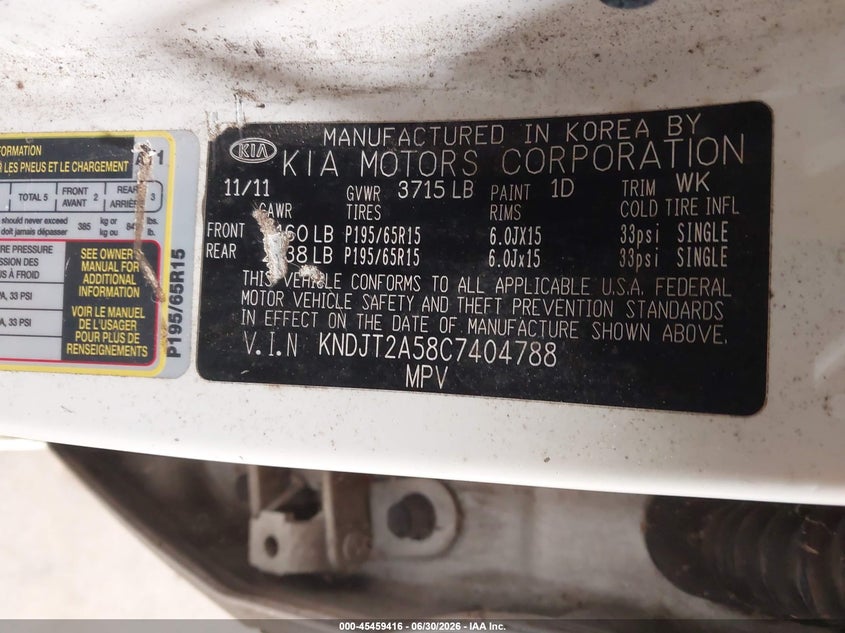 2012 Kia Soul VIN KNDJT2A58C7404788 IAAI salvage auction — NORMAL WEAR, Clear (North Carolina), sold $275 on 2026-07-09 (photo 9)