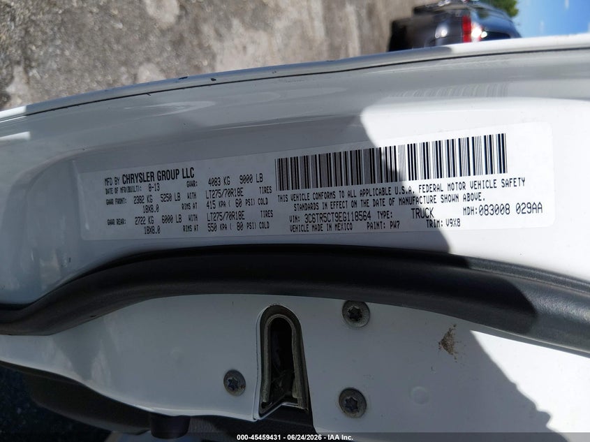 2014 Ram 2500 VIN 3C6TR5CT9EG118564 IAAI salvage auction — FRAME DAMAGE, Salvage Title, sold $9,600 on 2026-08-28 (photo 9)