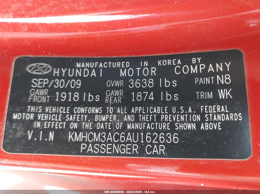 2010 Hyundai Accent VIN KMHCM3AC6AU162636 IAAI salvage auction — RIGHT SIDE, Salvage (California), sold $550 on 2026-07-15 (photo 9)